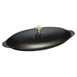 12.25 inch, Oval, Covered Fish Pan, Black Matte