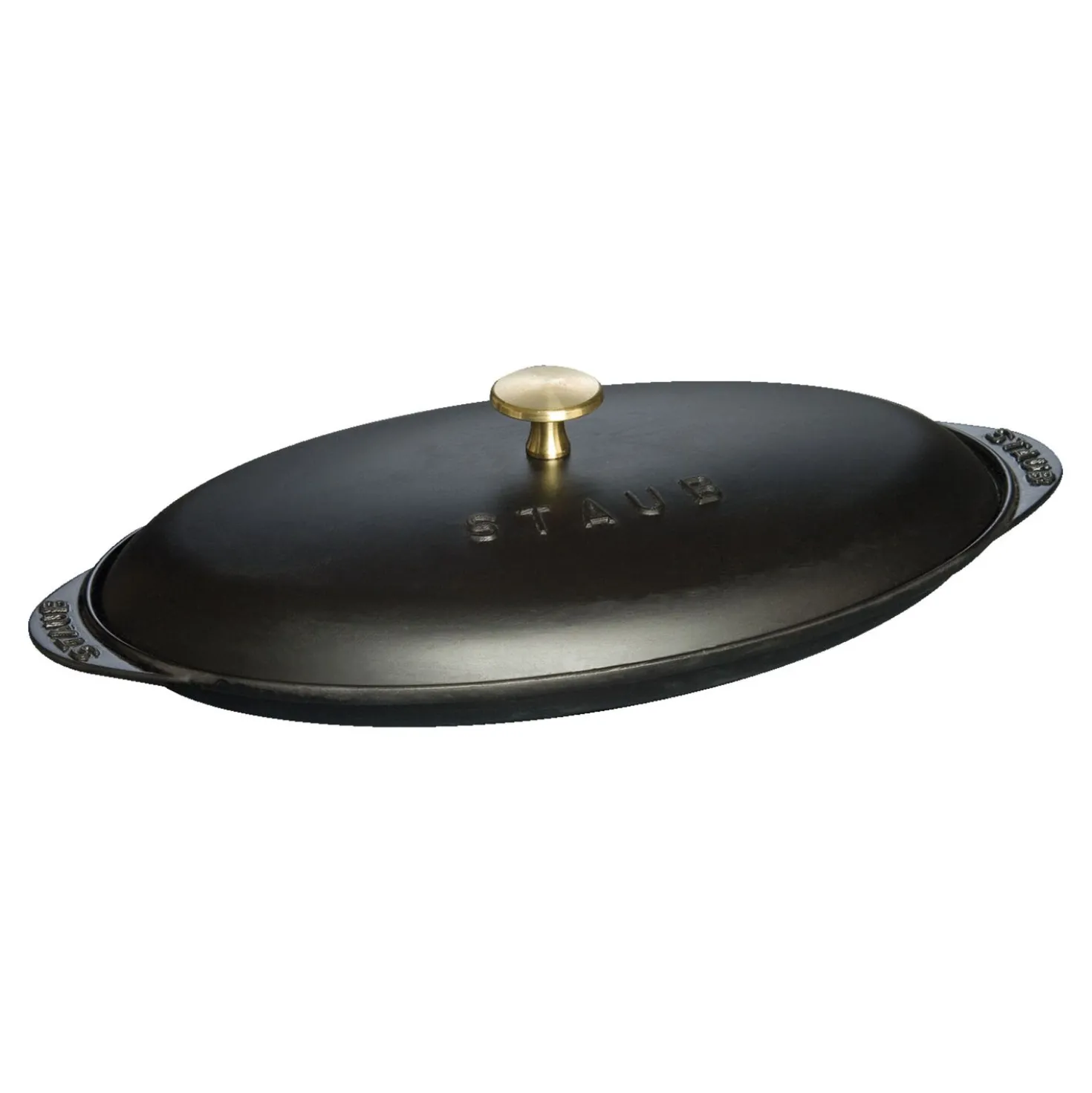 12.25 inch, Oval, Covered Fish Pan, Black Matte