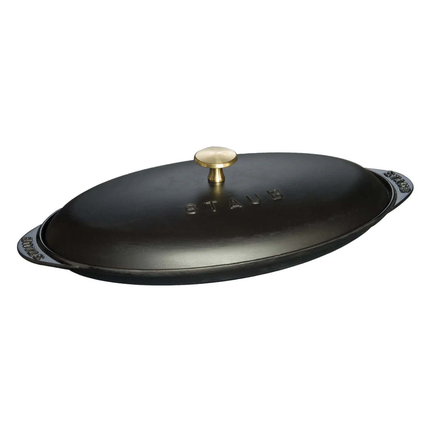 12.25 inch, Oval, Covered Fish Pan, Black Matte