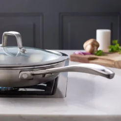 3 Ply, 9.5-inch, 18/10 Stainless Steel, Frying Pan With Glass Lid