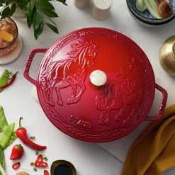 5.25 qt, Essential French Oven with Horse Lid, cherry