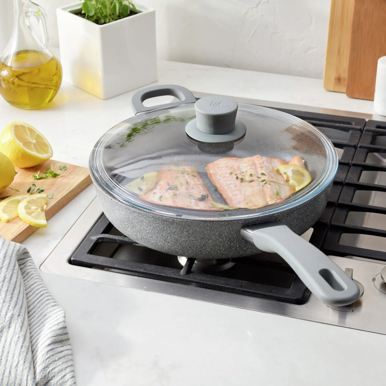 3.9 qt Nonstick Sauté Pan With Lid And Helper Handle, Aluminum