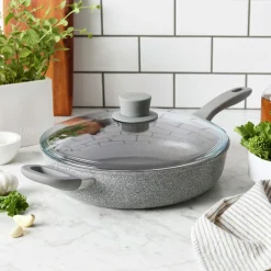 3.9 qt Nonstick Sauté Pan With Lid And Helper Handle, Aluminum