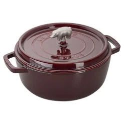 6 qt, Pig, Cochon Shallow Wide Round Dutch Oven, Grenadine
