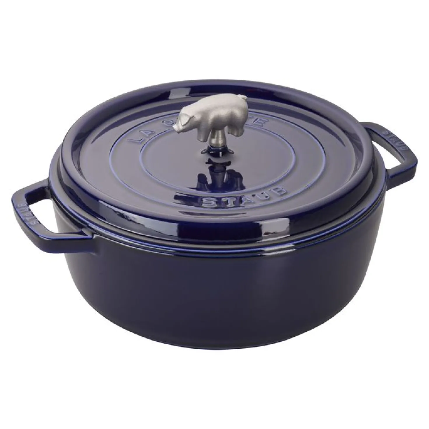 6 qt, Round, Cochon Shallow Wide Round Dutch Oven, Dark Blue