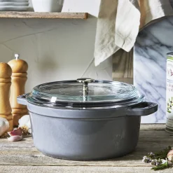 4 qt, Round, Glass Lid Dutch Oven, Graphite Grey
