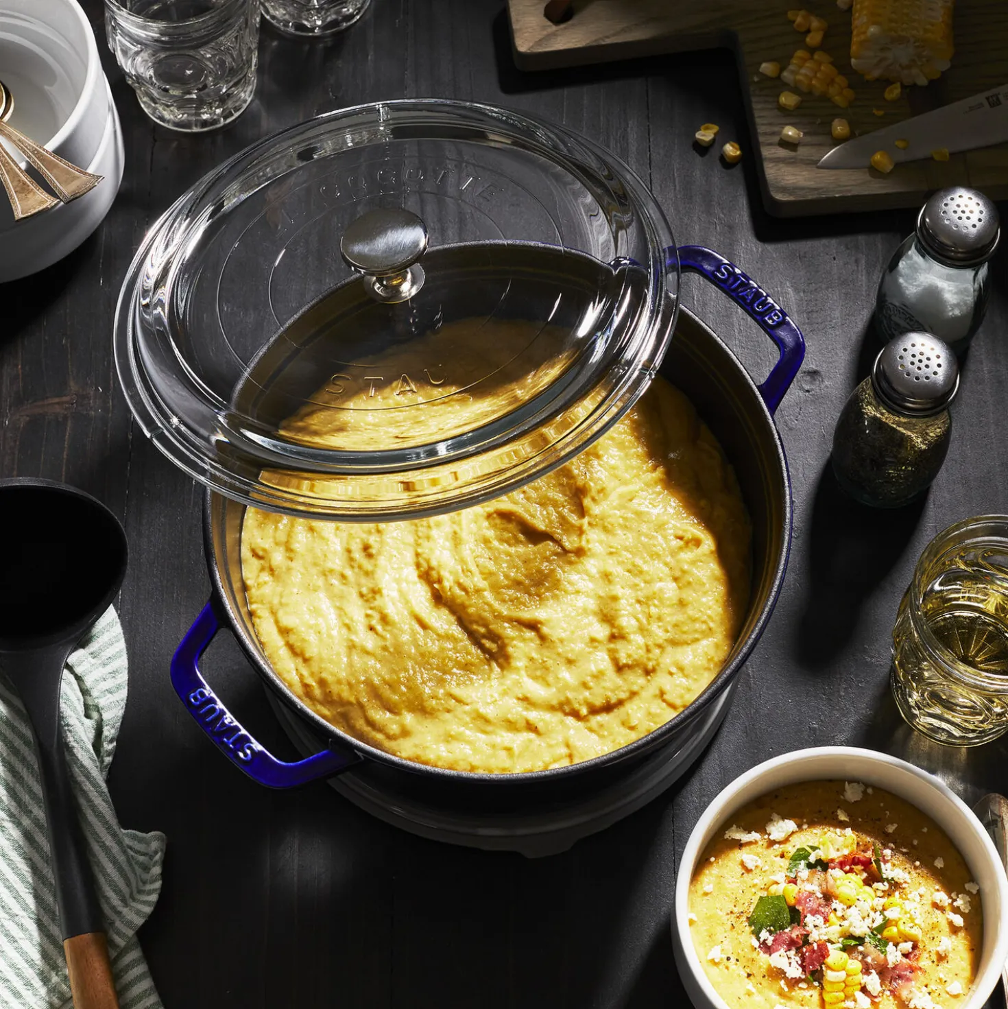 4 qt, Round, Glass Lid Dutch Oven, Dark Blue