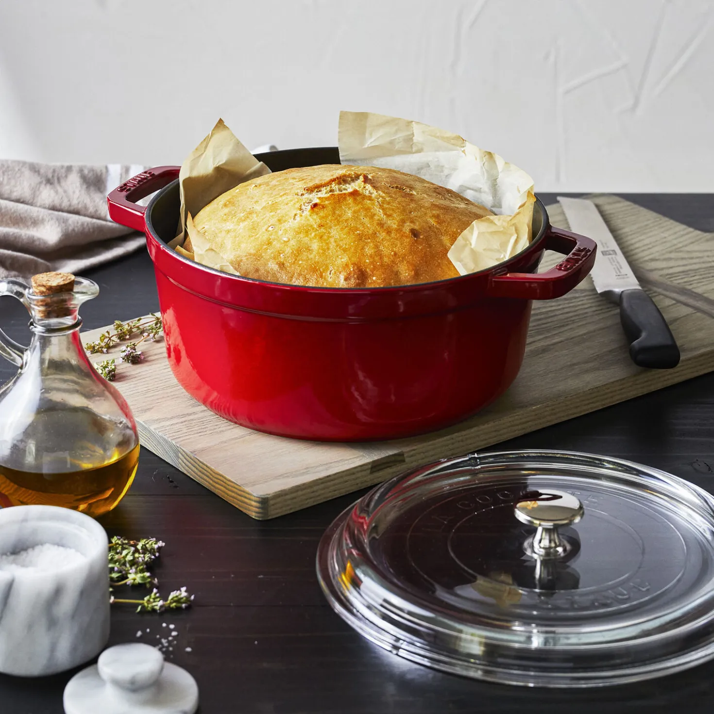 4 qt, Round, Glass Lid Dutch Oven, Cherry