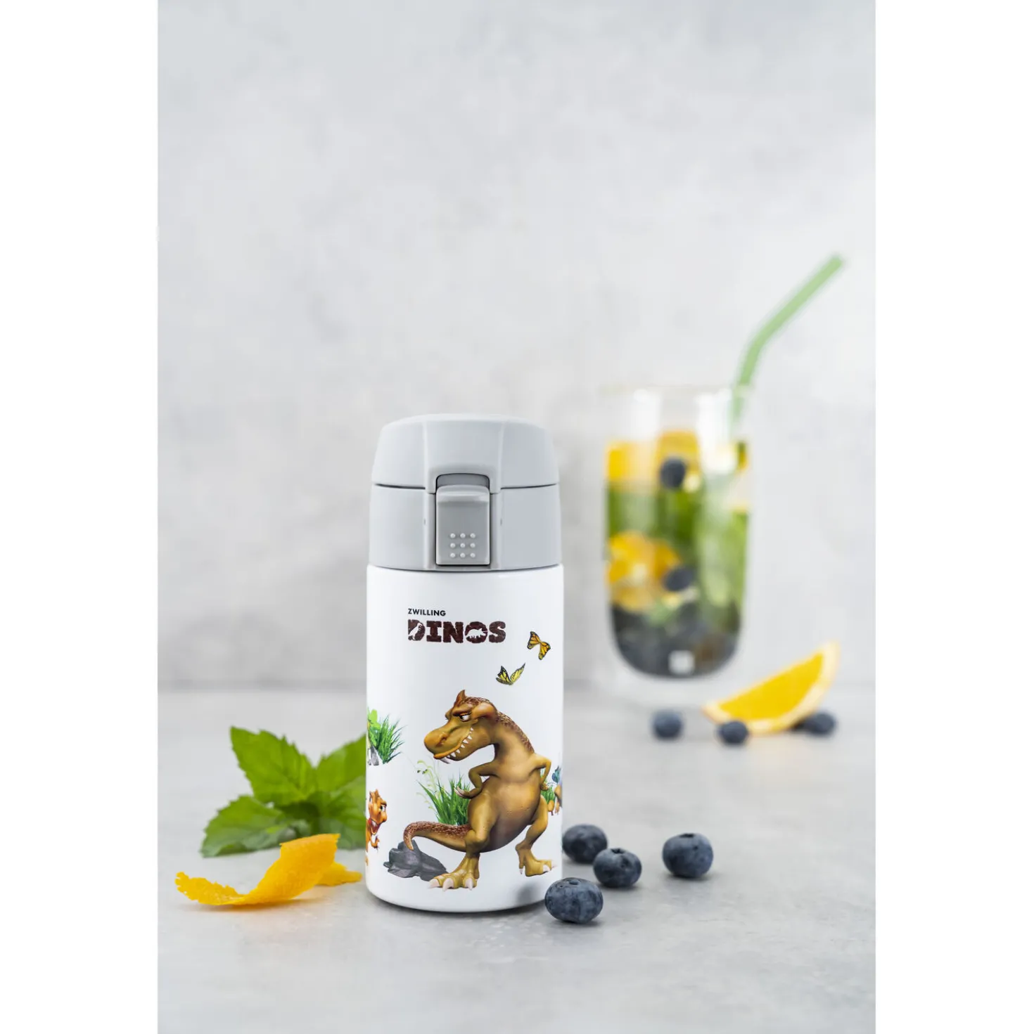 Dinos Drinking Bottle, 350 ml, stainless steel, white-grey