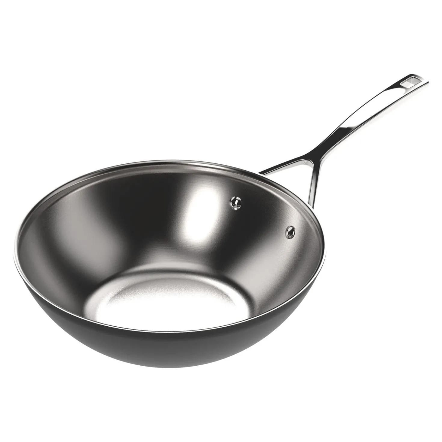 12-inch, 18/10 Stainless Steel, Wok, Silver-black