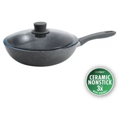 11-inch, Aluminum, Ceramic Nonstick Wok With Lid, Grey