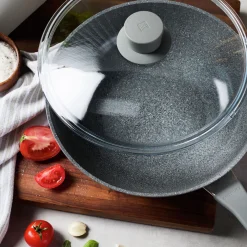 11-inch, Aluminum, Ceramic Nonstick Wok With Lid, Grey