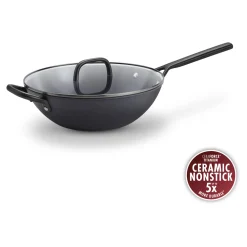 12-inch, Aluminum, Wok With Glass Lid, Black Matte