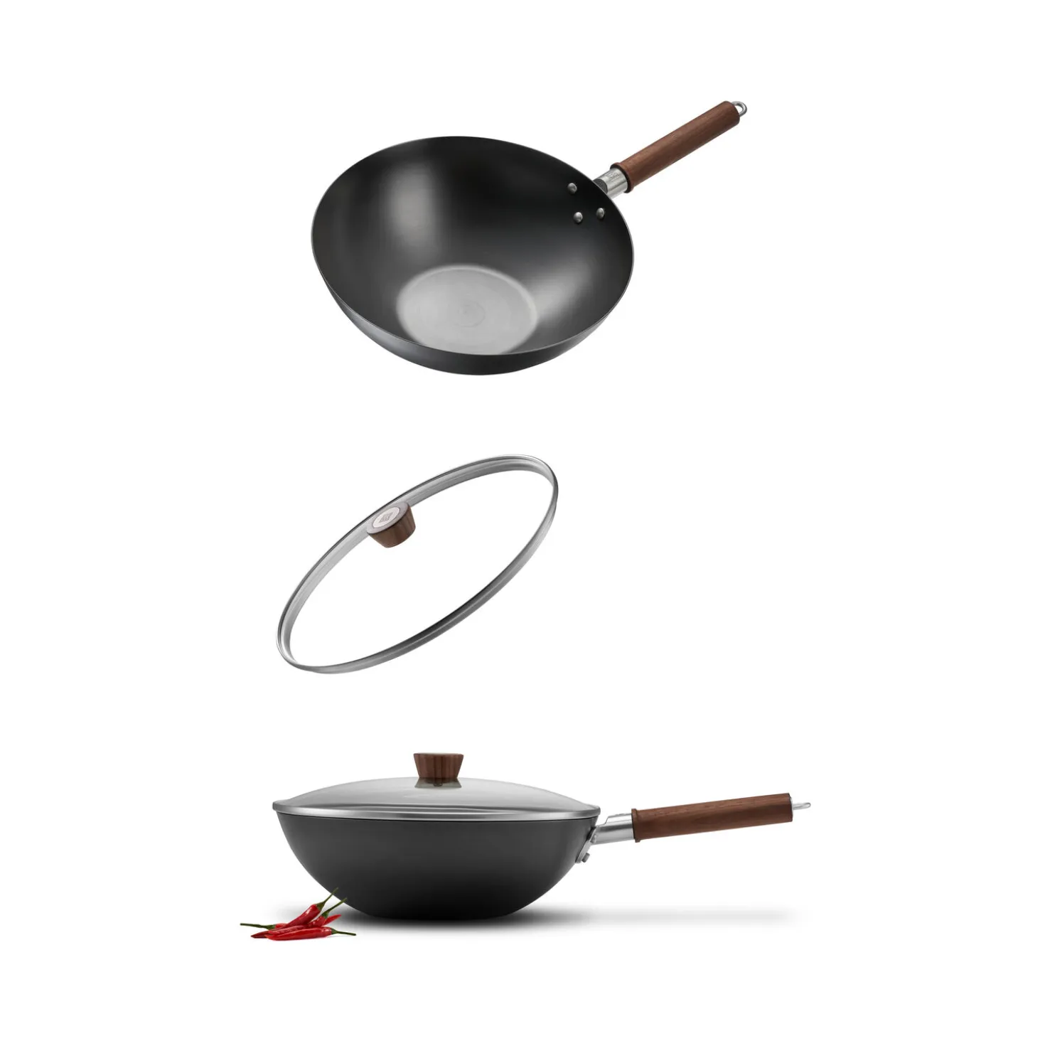 12-inch, Carbon Steel, Wok With Lid, Black Matte