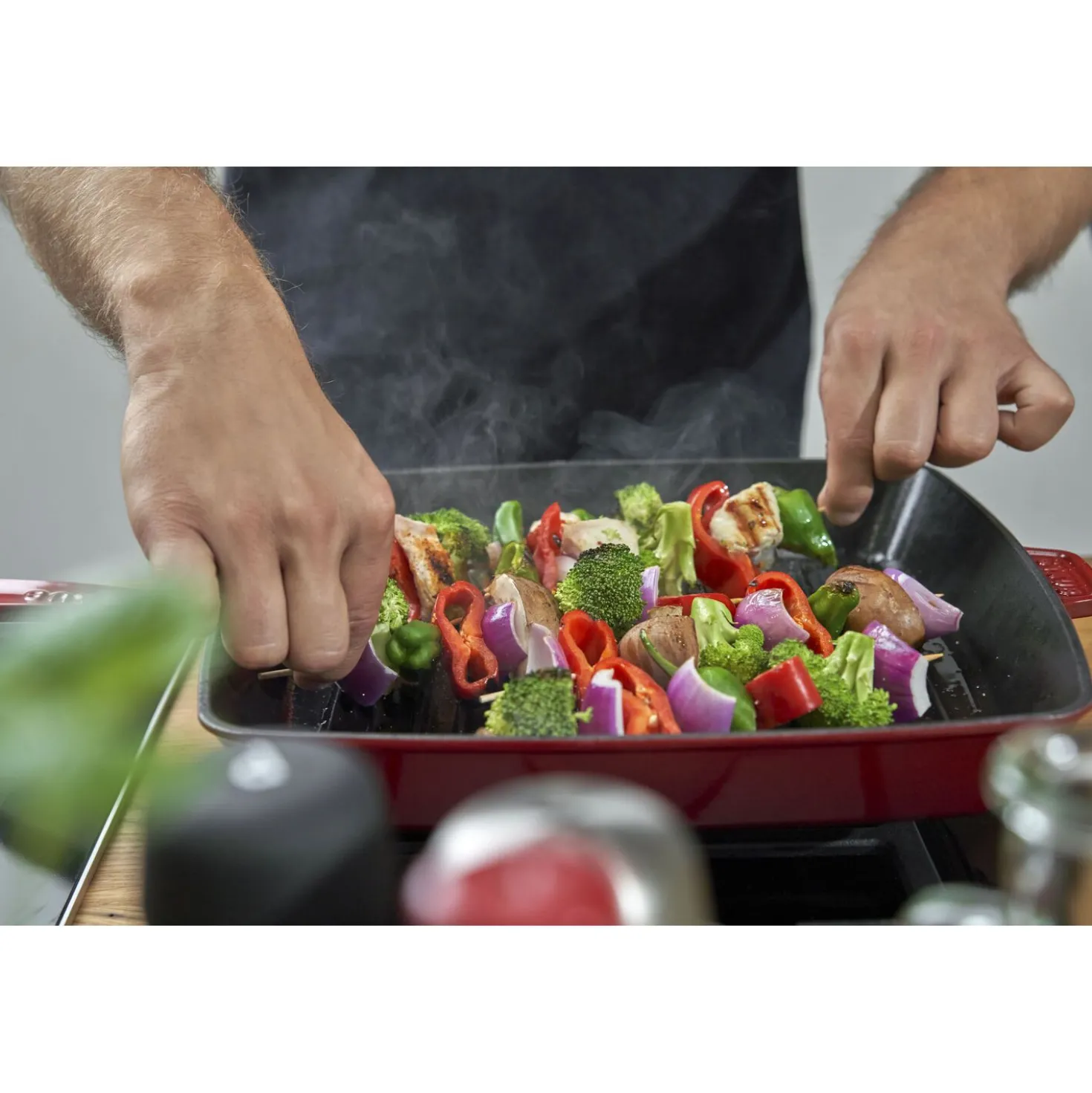 12-inch, Cast Iron, Square, Grill Pan, Cherry