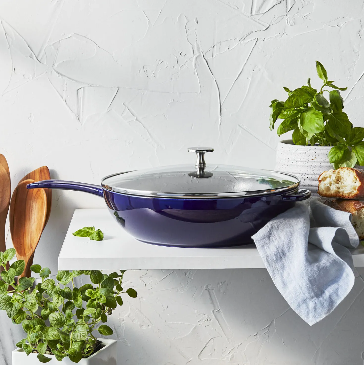 10-inch, Daily Pan With Glass Lid, Dark Blue