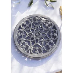 9-inch, Round, Cast Iron Lilly Trivet, Graphite Grey