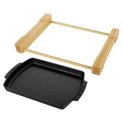 13-inch x 9-inch, Rectangular Serving Dish With Wood Base, Black Matte