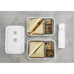 L Flat, Vacuum Lunch Box, Plastic, White-grey