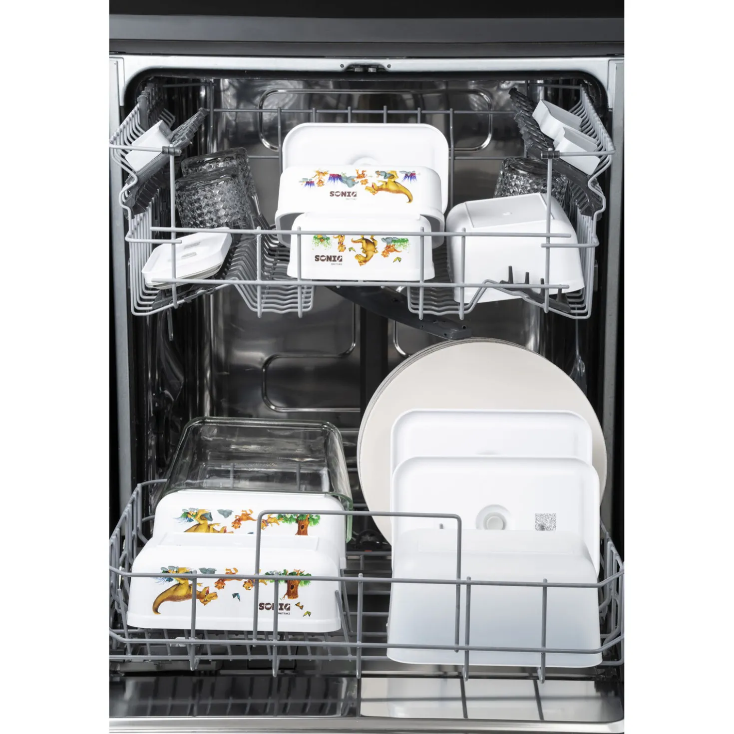 M, DINOS Vacuum Lunch Box, Plastic, White-grey