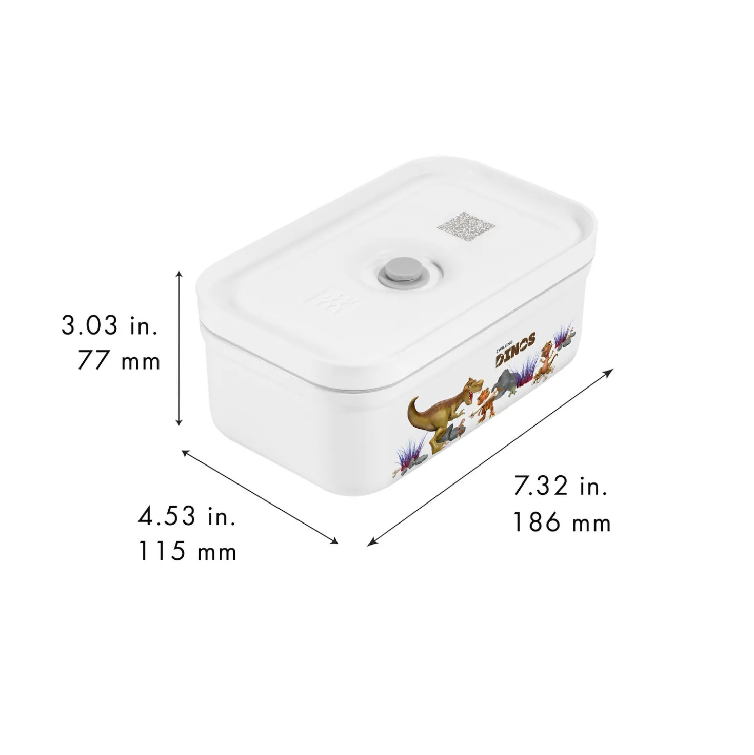 M, DINOS Vacuum Lunch Box, Plastic, White-grey