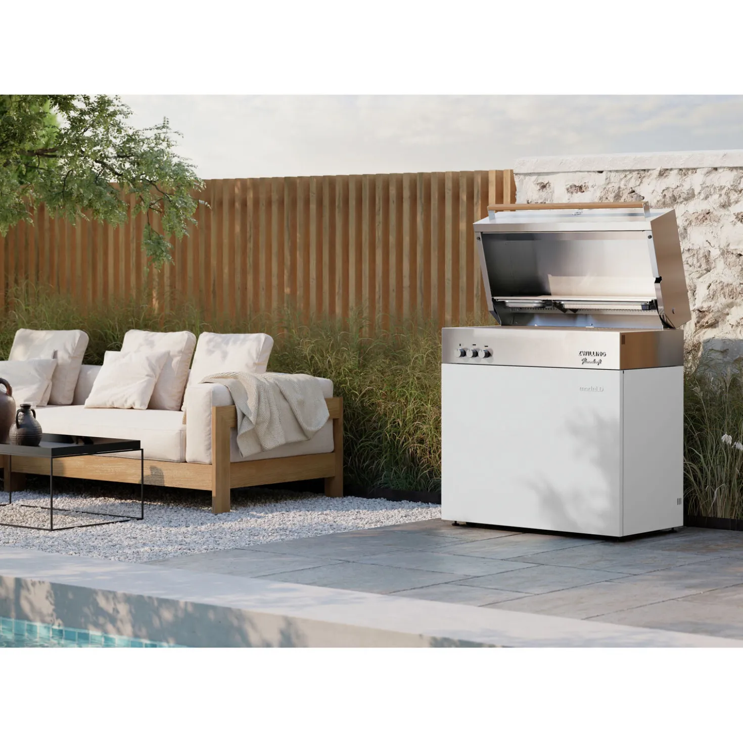 Natural gas grill, ivory-white