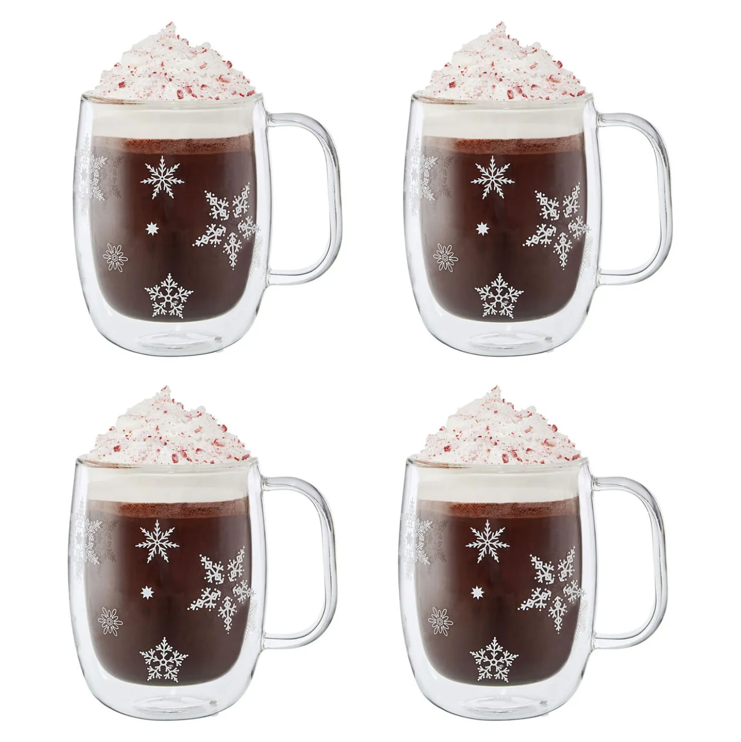 4-pc Coffee Glass Mug Snowflake Set