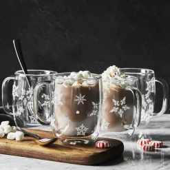 4-pc Coffee Glass Mug Snowflake Set