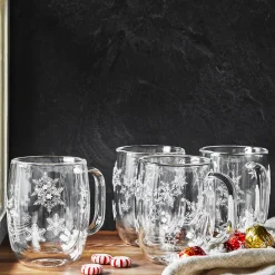 4-pc Coffee Glass Mug Snowflake Set