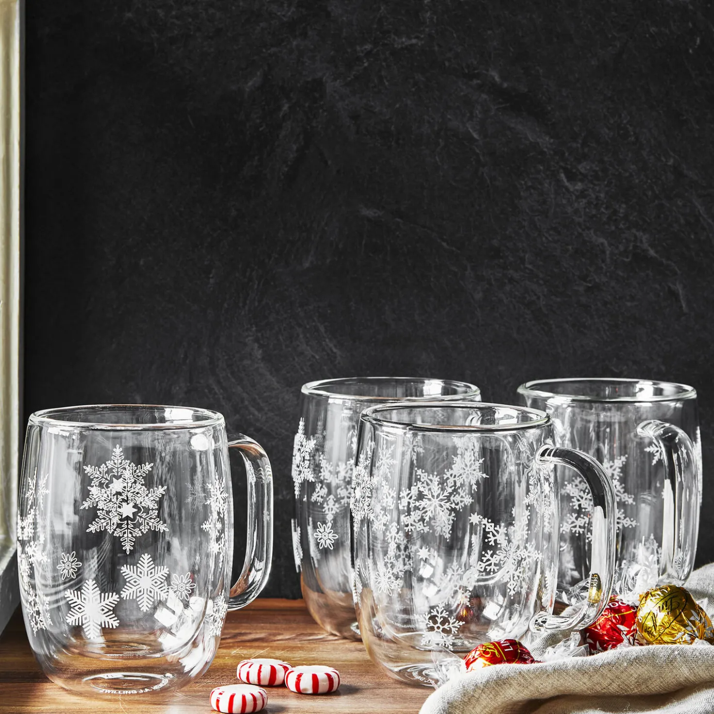4-pc Coffee Glass Mug Snowflake Set