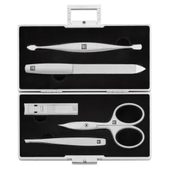 5-pc Aluminum Manicure Pedicure Set With Compact Nail Clippers - Aluminum With Black Velvet