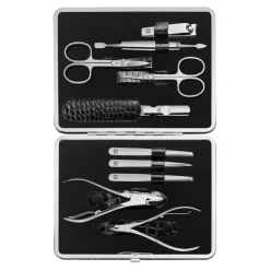 10-pc, Black Matte, Leather, Manicure Pedicure Set