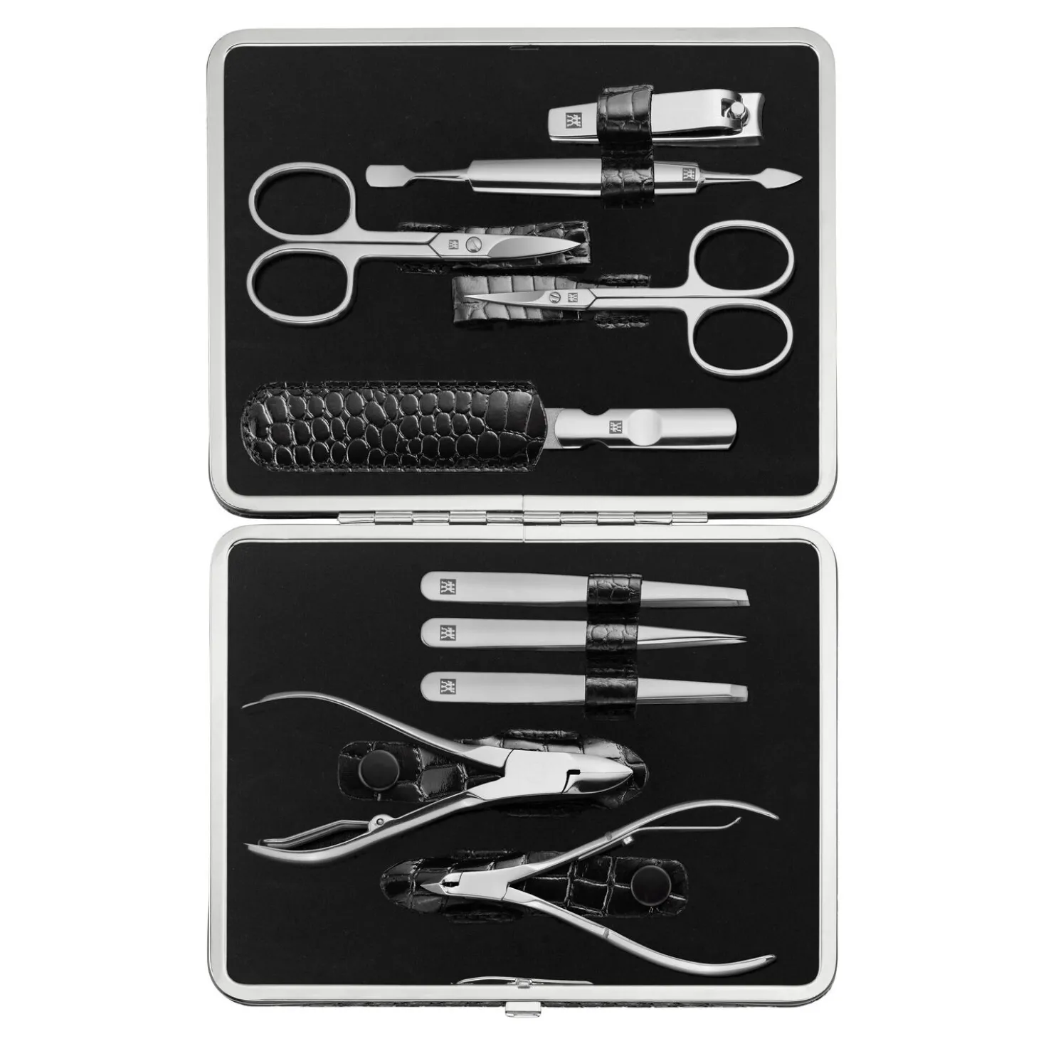 10-pc, Black Matte, Leather, Manicure Pedicure Set