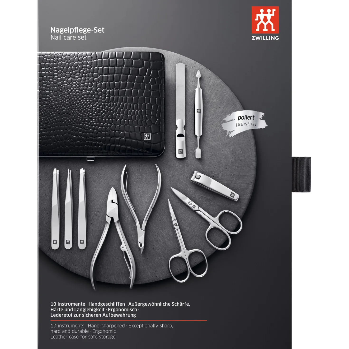 10-pc, Black Matte, Leather, Manicure Pedicure Set