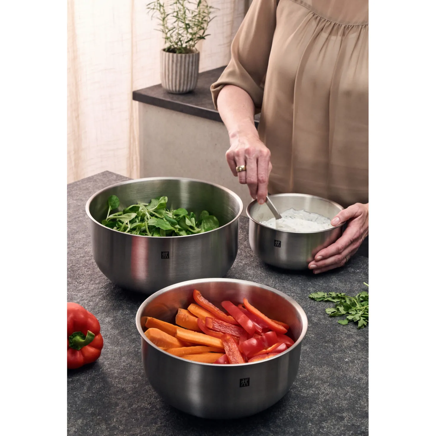 3-pc, Bowl set, silver