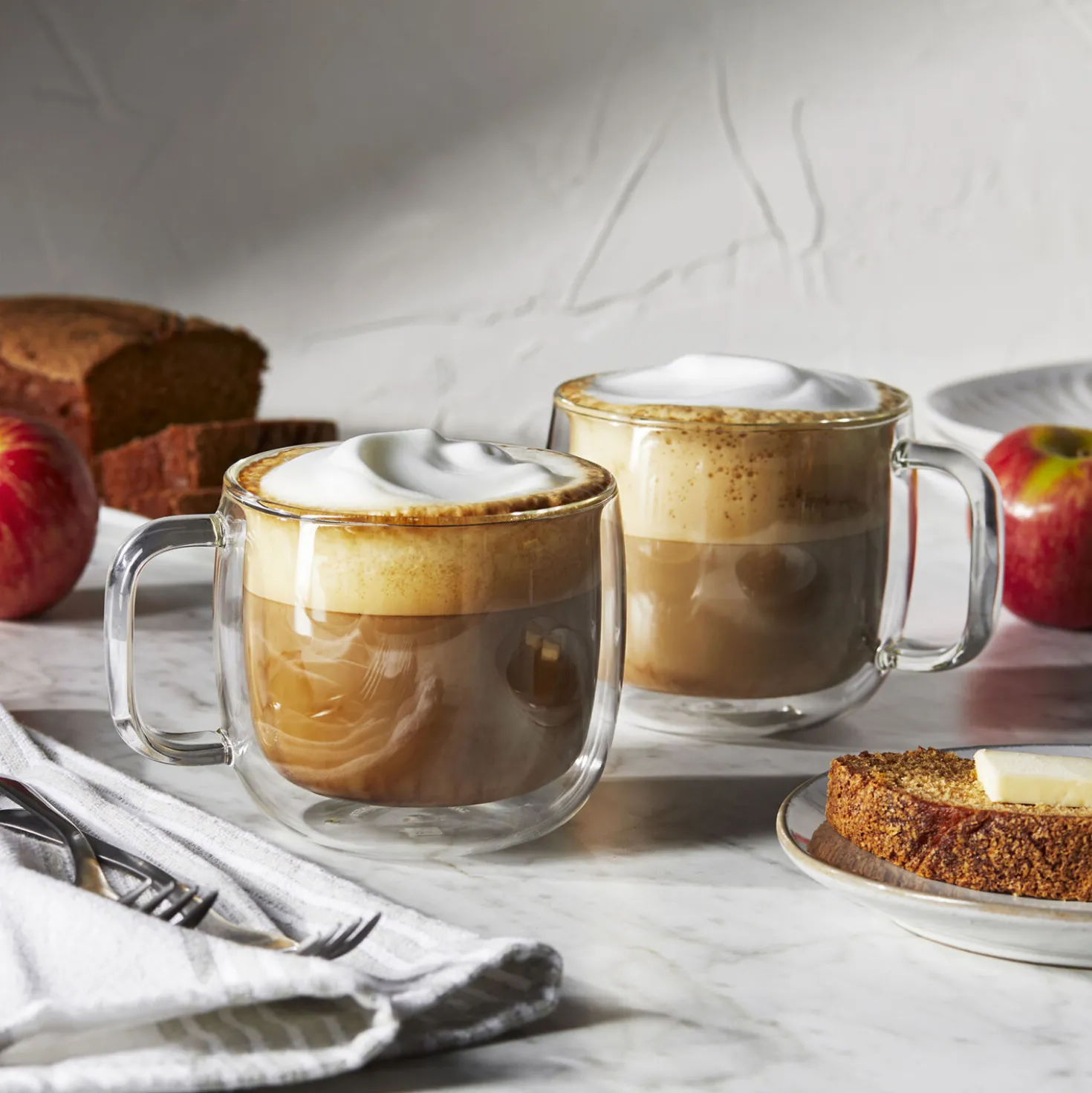 2-pc, Cappuccino Glass Mug Set
