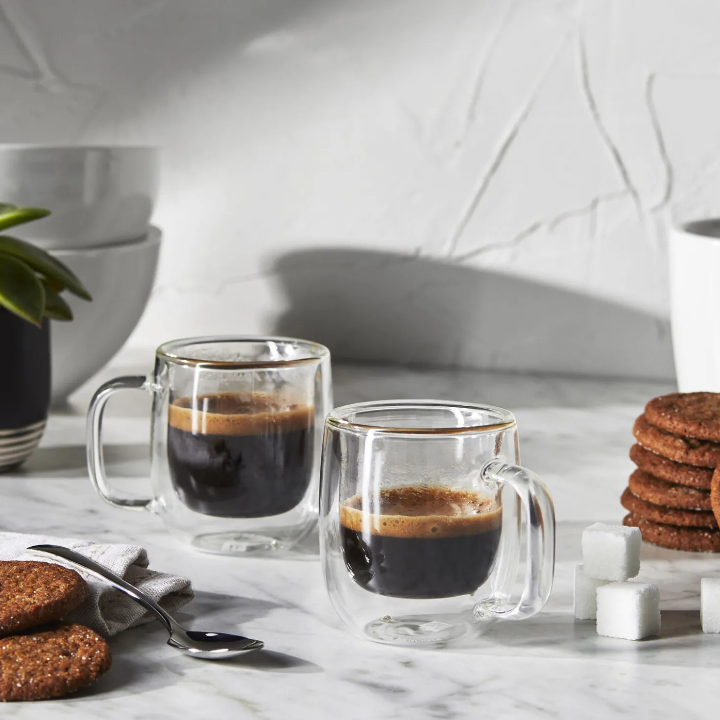 2-pc Espresso Glass Mug Set, Double Wall