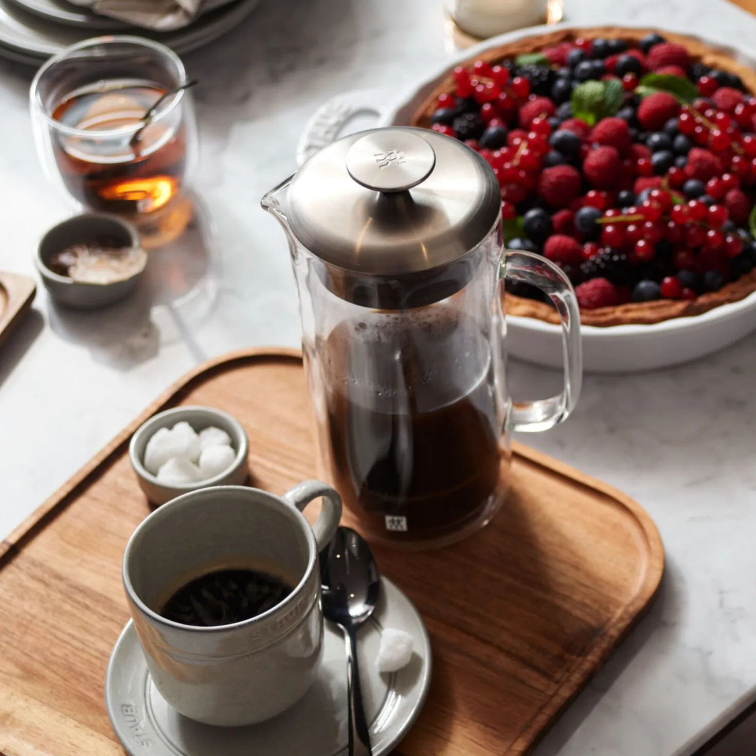 3-pc French Press And Latte Glass Set