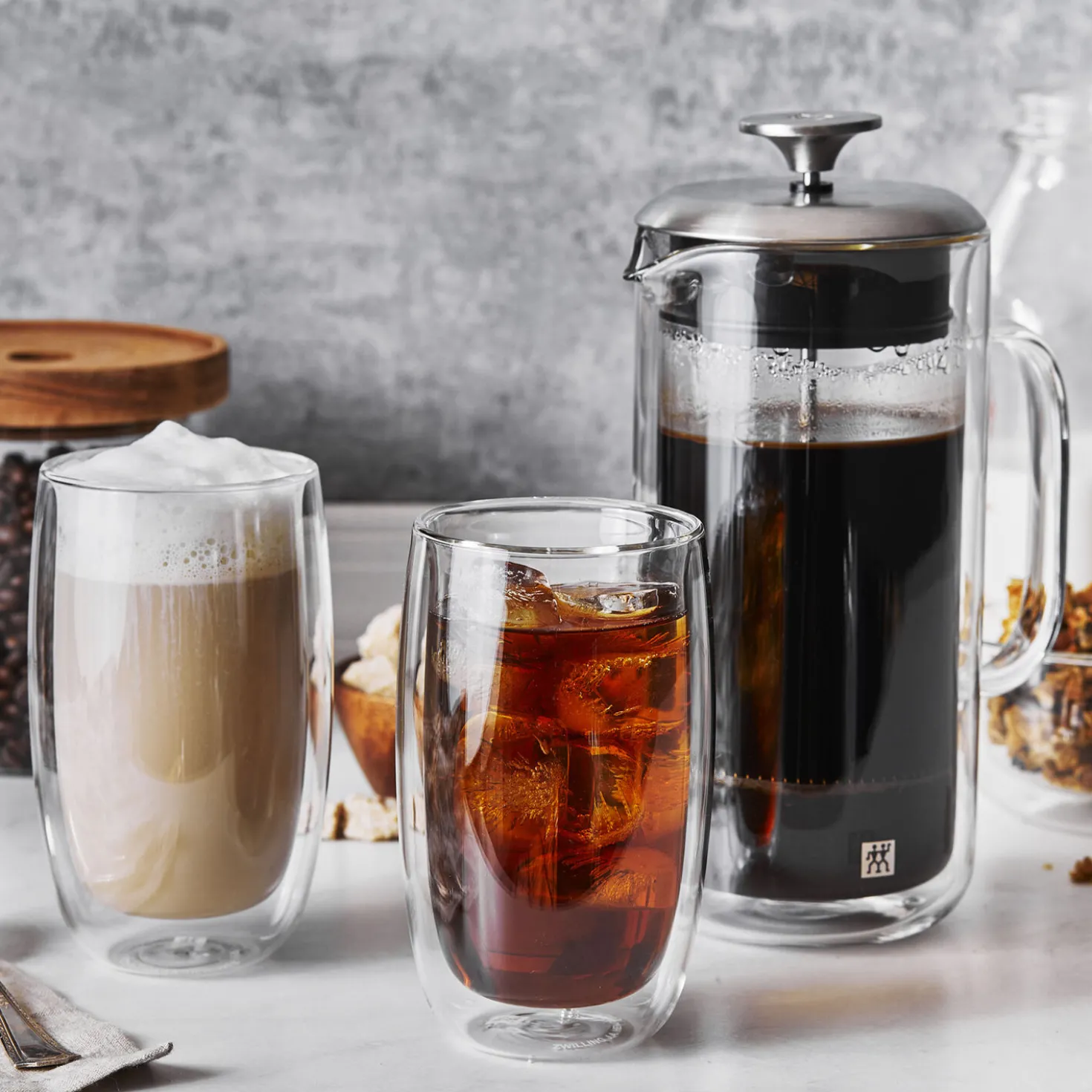 3-pc French Press And Latte Glass Set