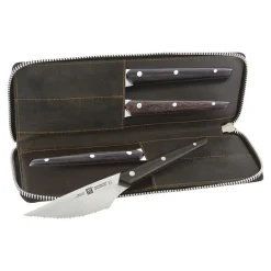 4-pc, Gentlemen's Steak Knife Set With Leather Travel Case