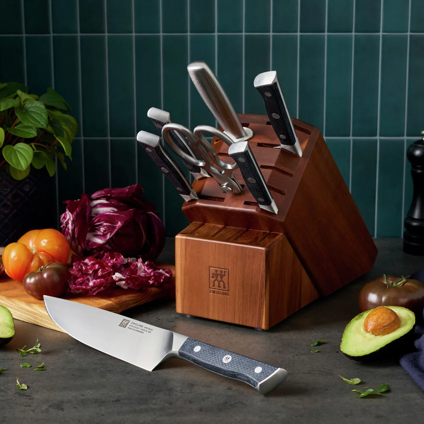8-pc, Knife block set, brown
