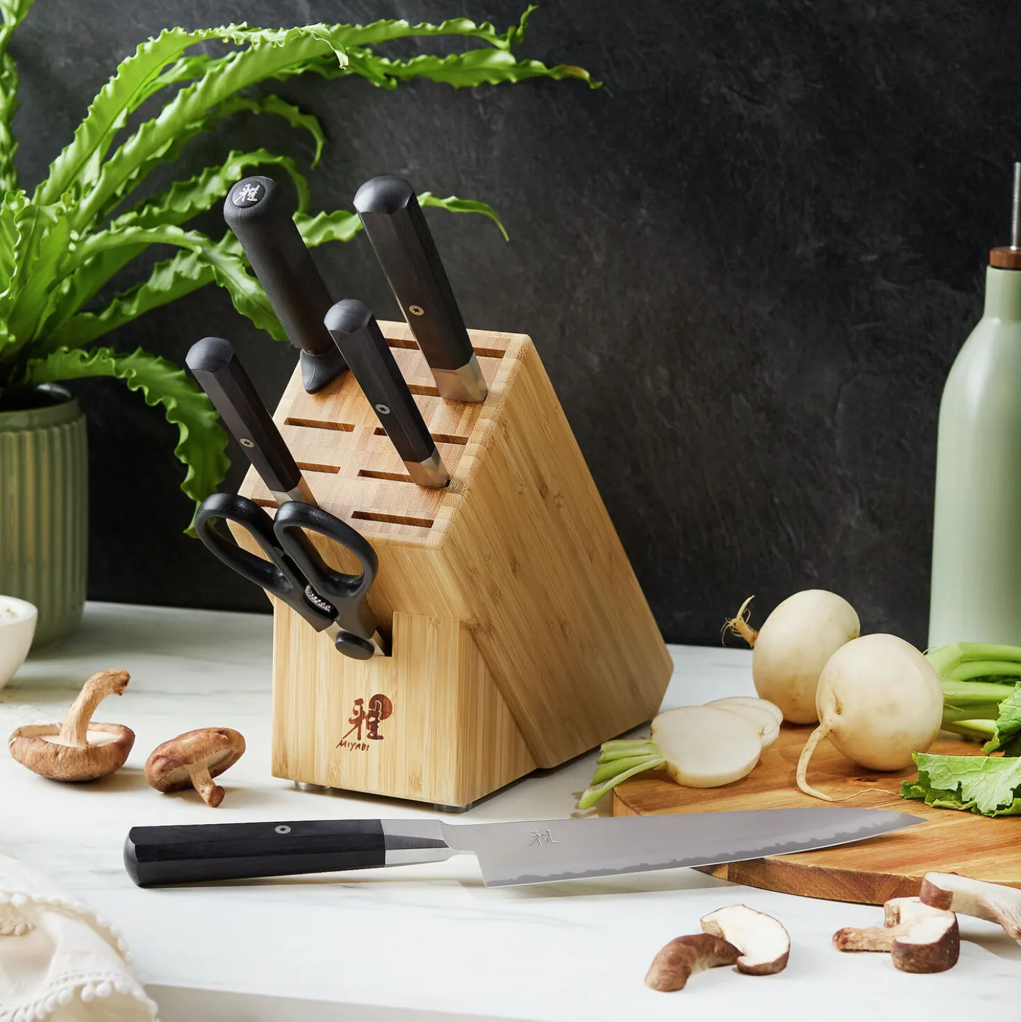 7-pc, Knife block set, brown