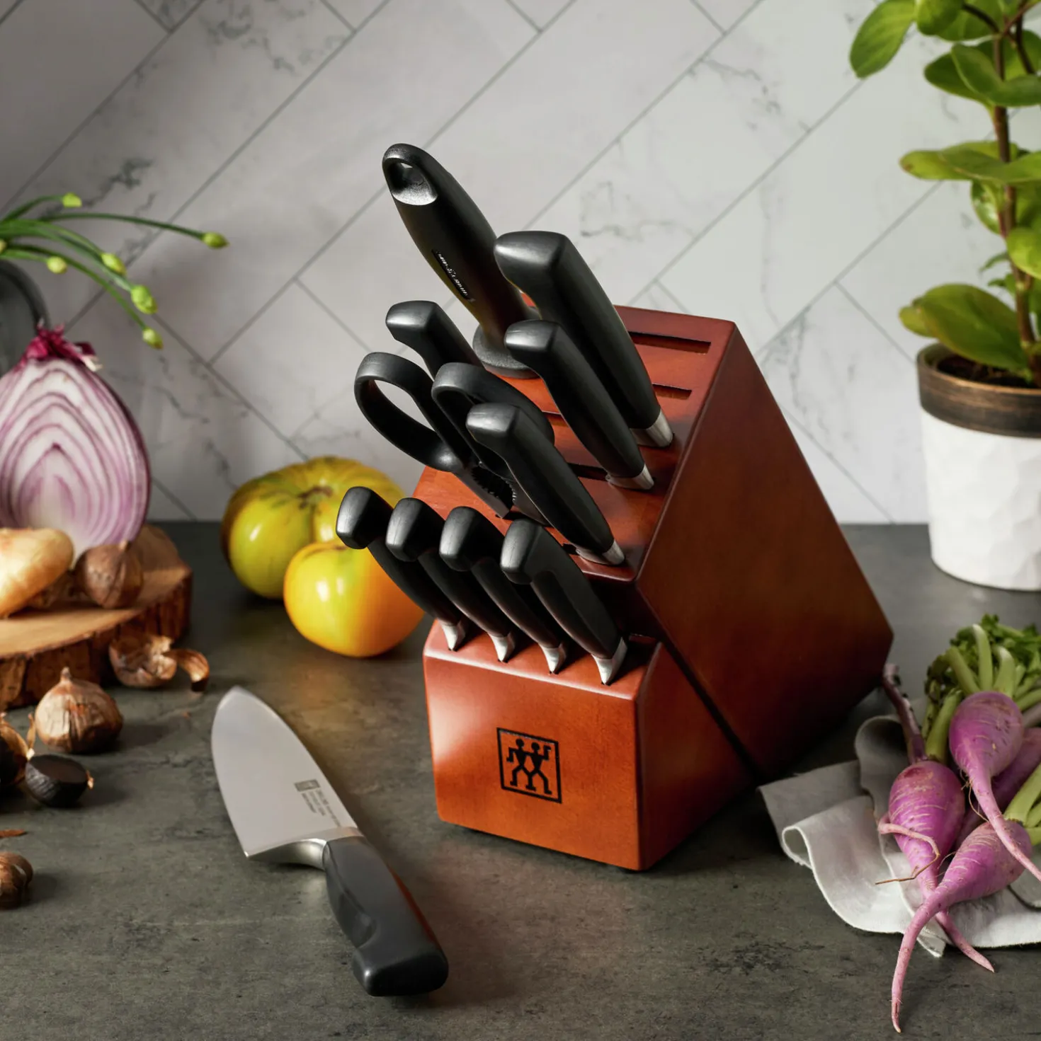 12-pc, Knife block set, walnut