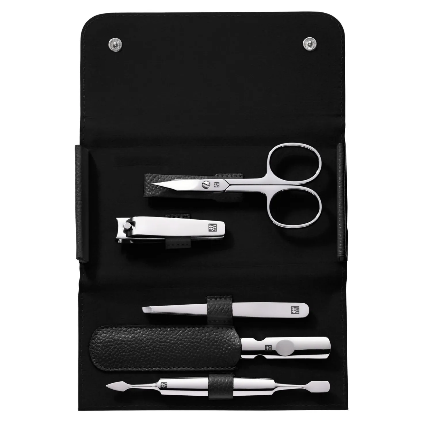 5-pc, Leather Manicure Pedicure Set With Nail Clippers, Black Matte