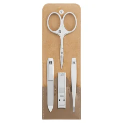 4-pc, Leather Manicure Pedicure Set With Compact Nail Clippers, Taupe