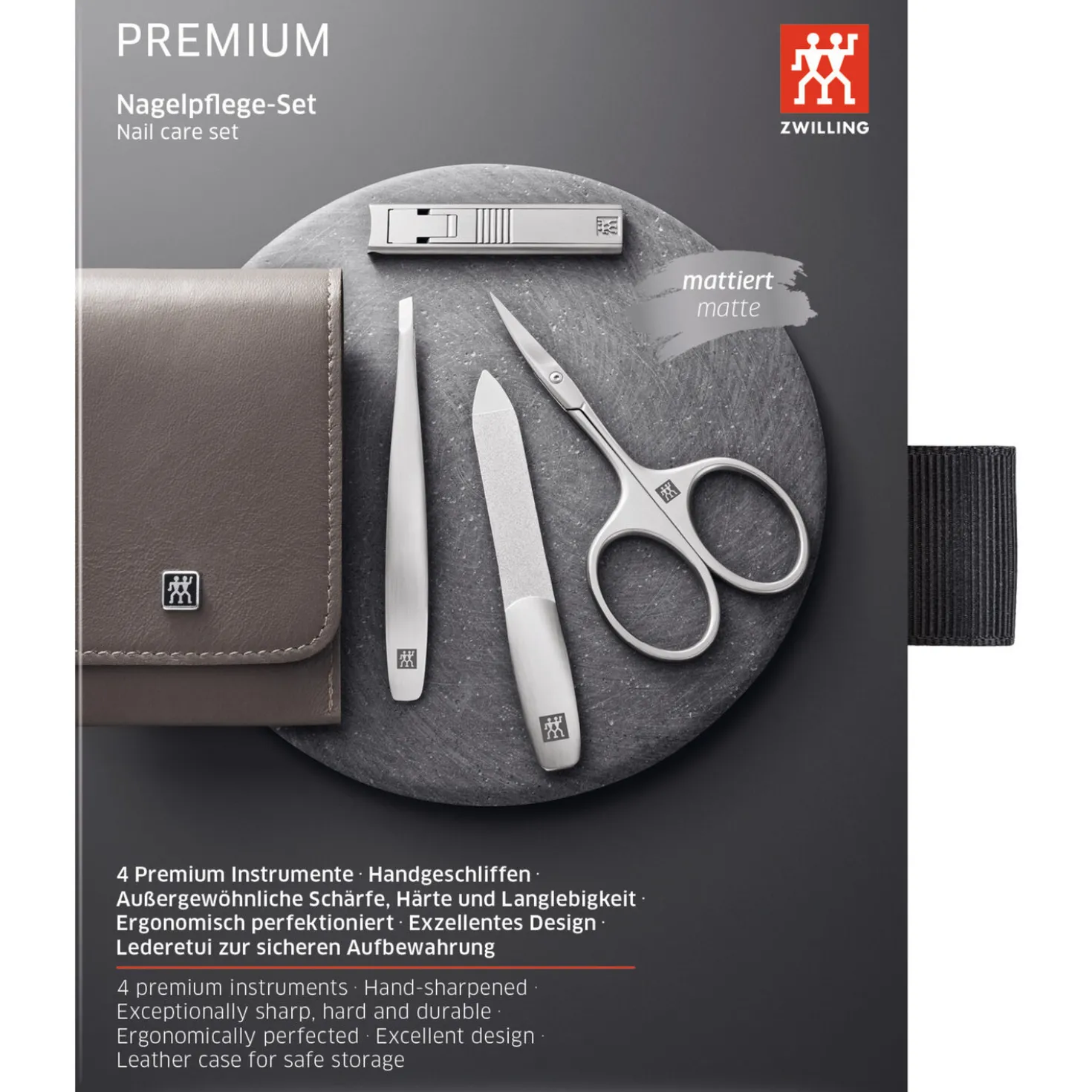 4-pc, Leather Manicure Pedicure Set With Compact Nail Clippers, Taupe