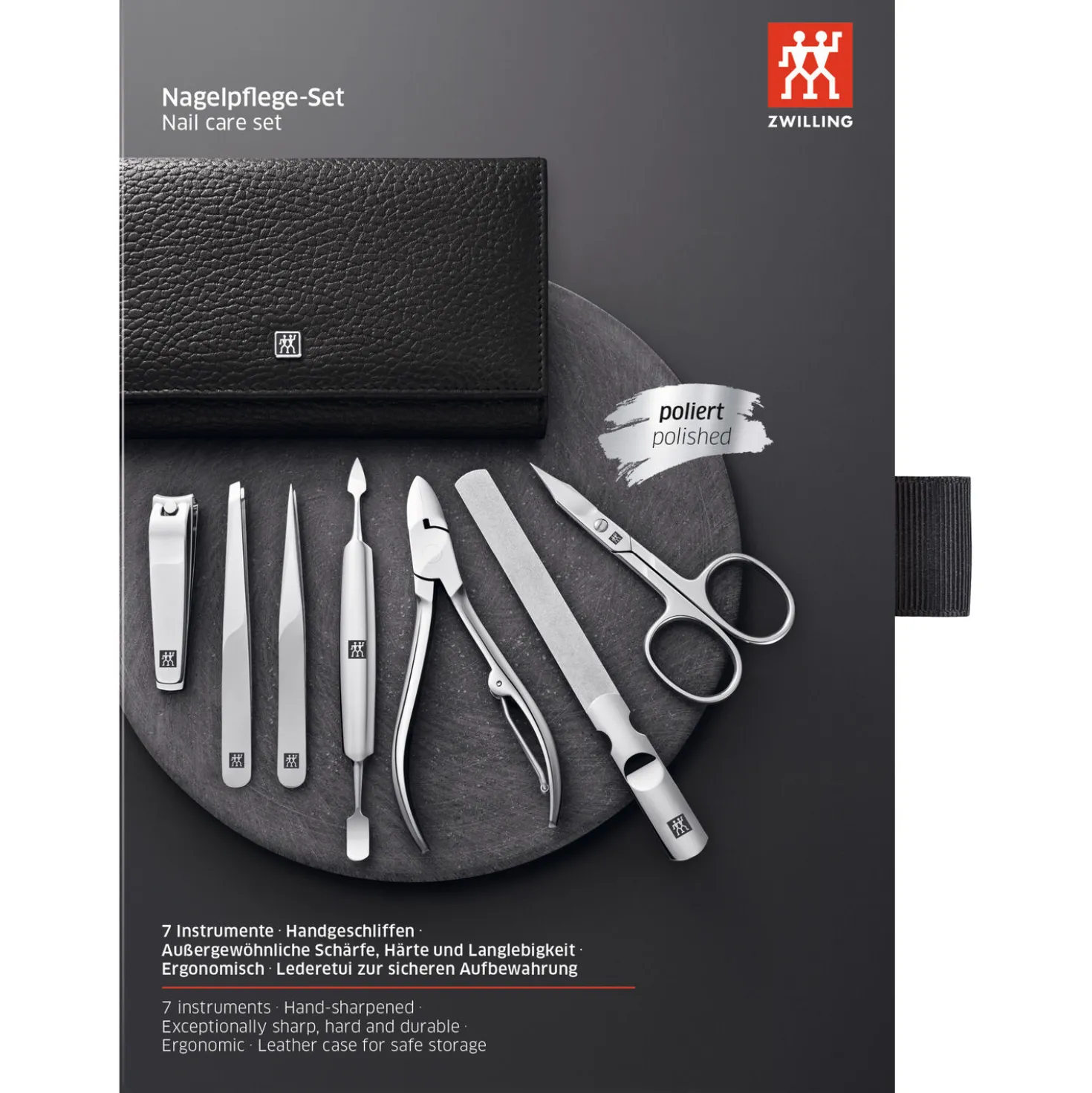 7-pc, Leather Manicure Pedicure Set With Nail Clippers, Black Matte
