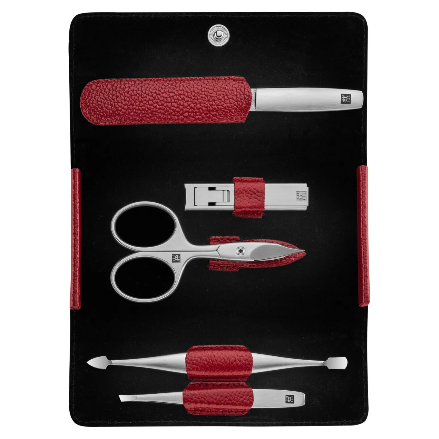 5-pc, Leather Manicure Pedicure Set With Nail Clippers, Red