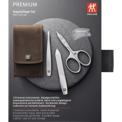 3-pc, Leather Manicure Pedicure Set With Combination Nail Scissors, Brown