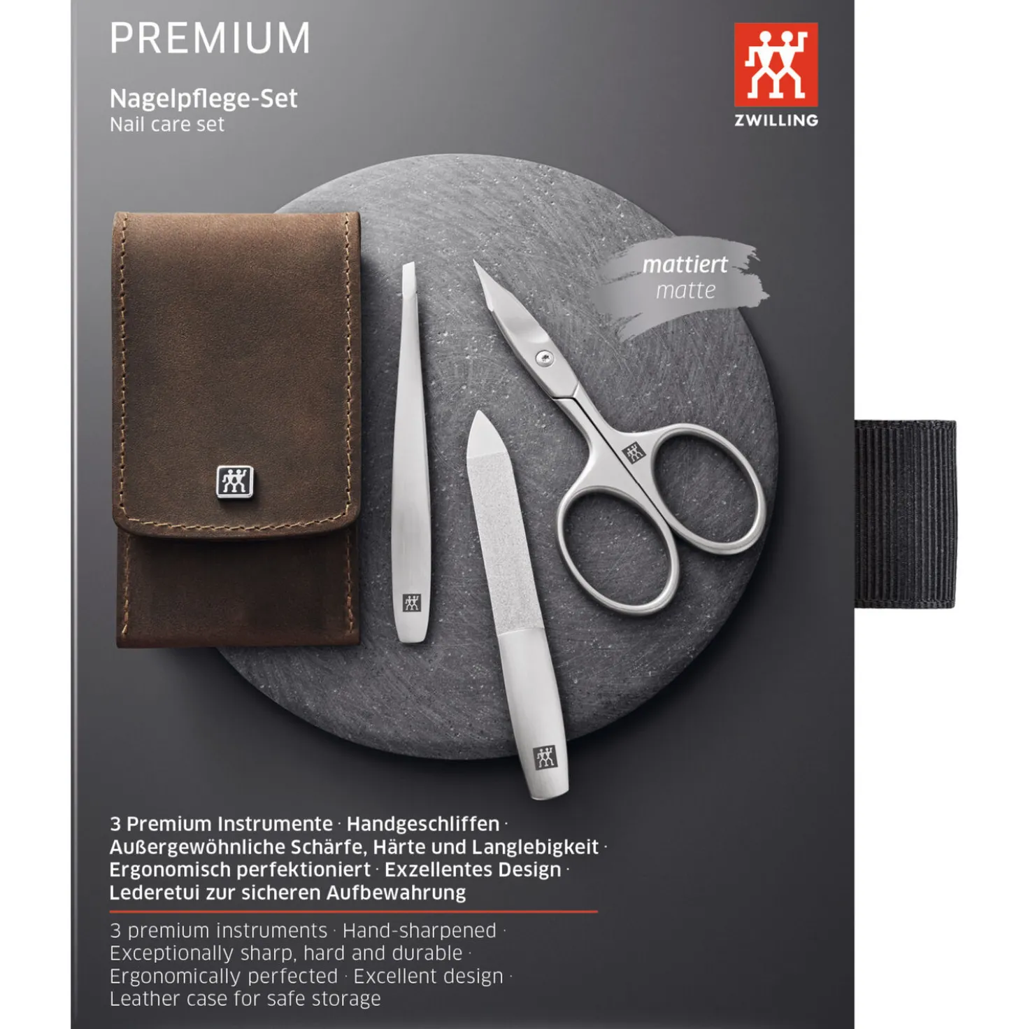 3-pc, Leather Manicure Pedicure Set With Combination Nail Scissors, Brown
